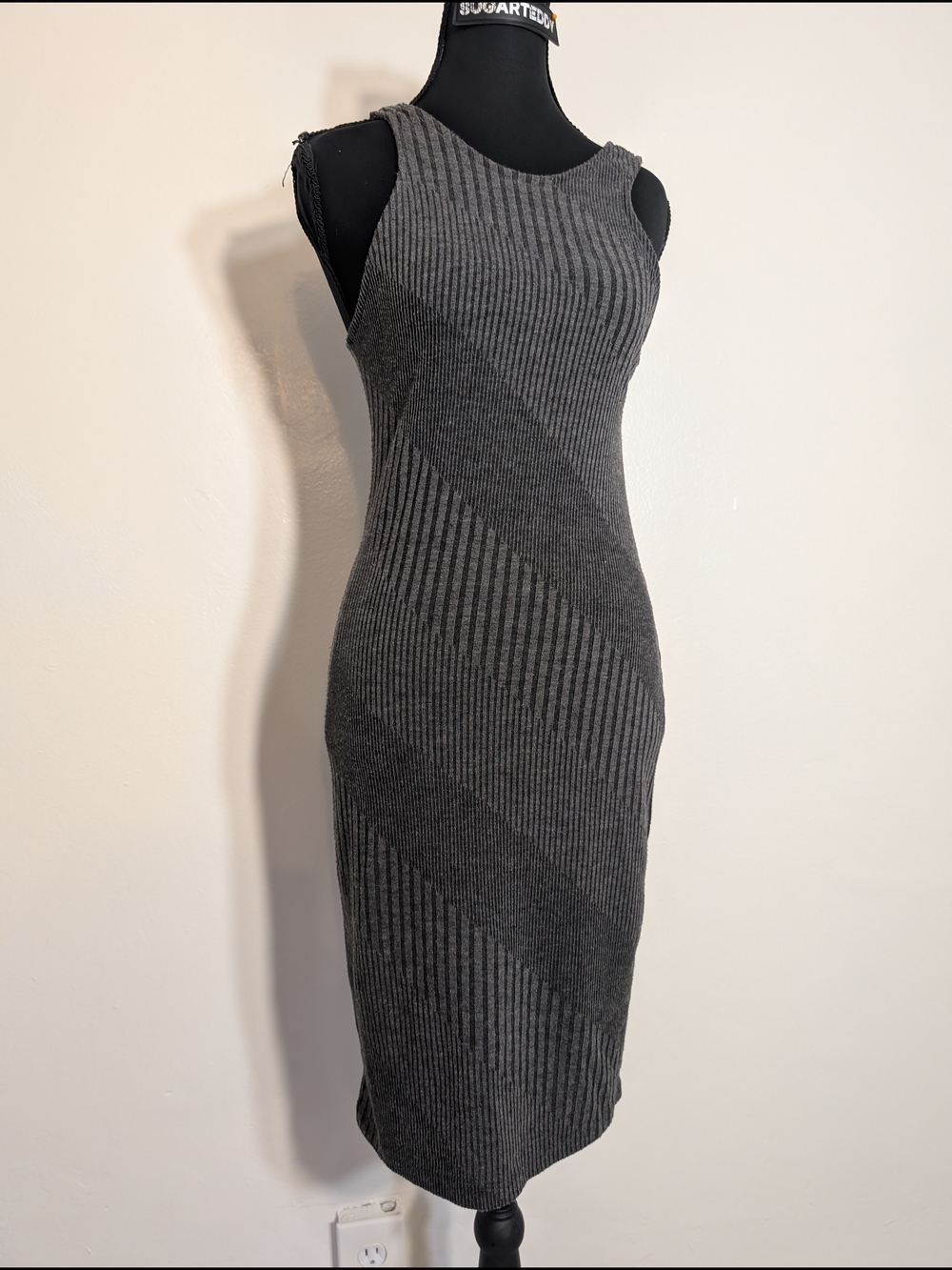 cleo Charcoal Ribbed Tank Midi Dress